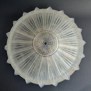 Art Deco Sunflower Glass Ceiling Shade Vintage White Frosted 14" Restoration